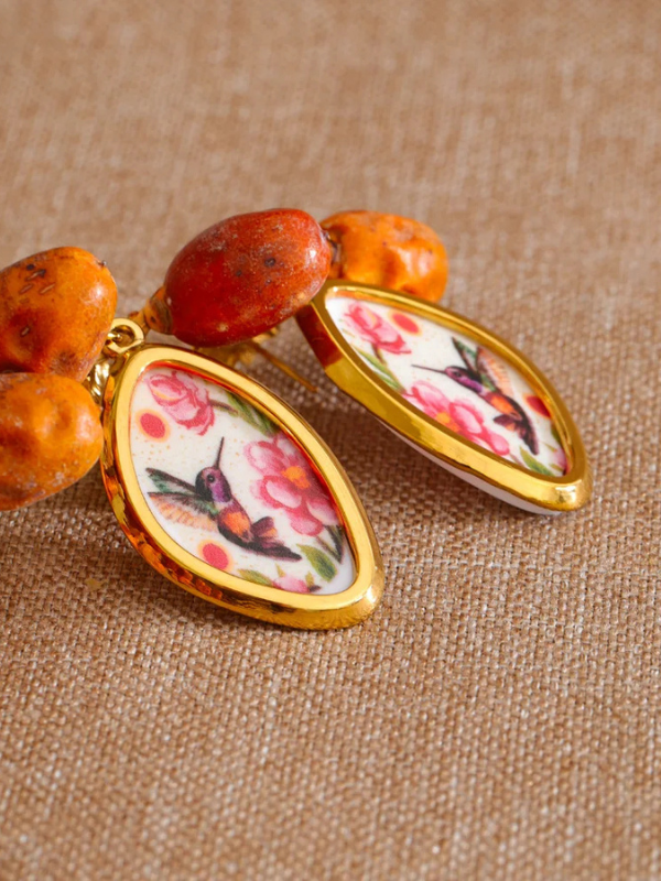 Boucles d'Oreilles Fleurs & Colibri