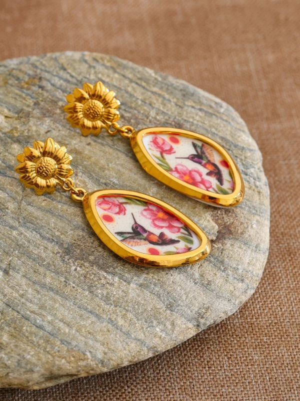 Boucles d'Oreilles Fleurs & Colibri