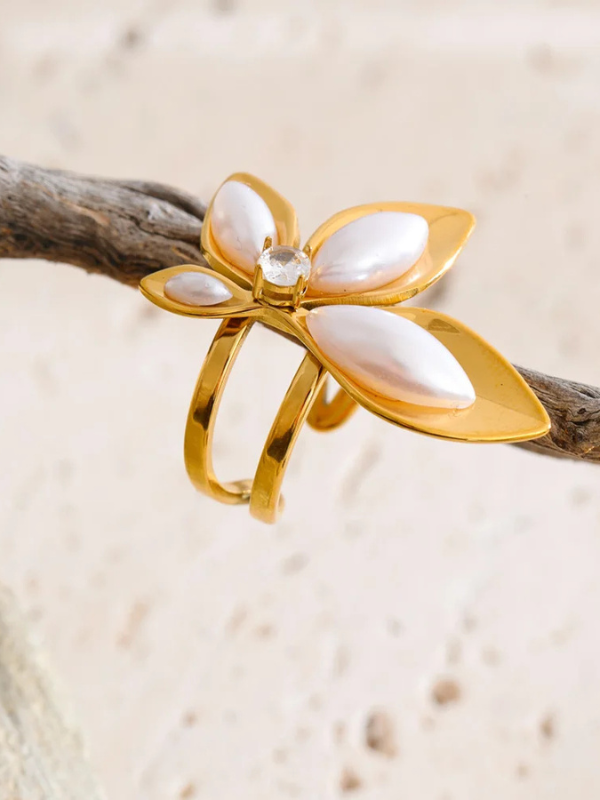 Bague Fleur Dorée Nacrée