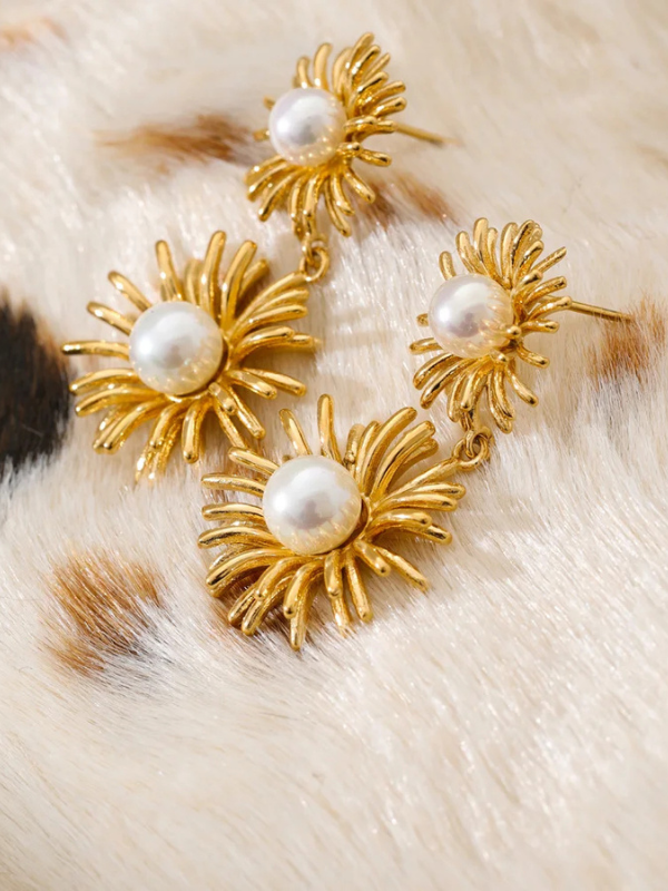 Boucles d’oreilles Fleurs Dorées Perle