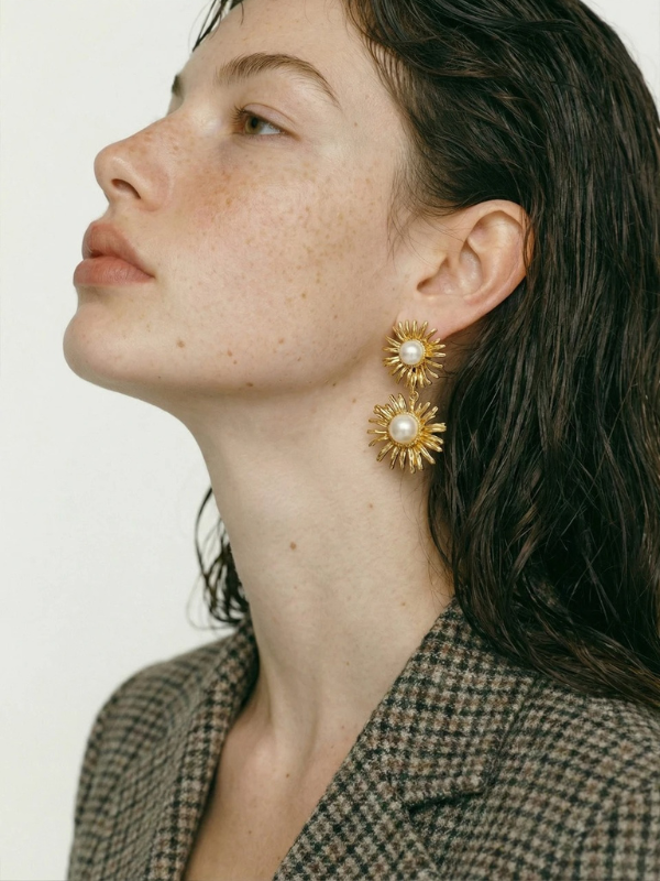 Boucles d’oreilles Fleurs Dorées Perle