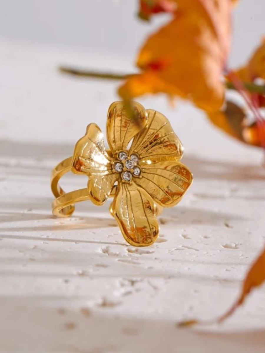 Bague Fleur Acier Inoxydable