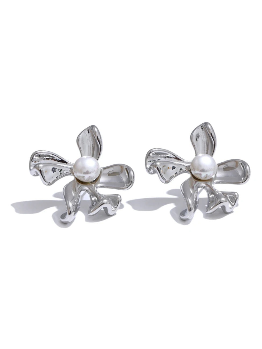 Boucle d’Oreille Fleur Perle - argenté