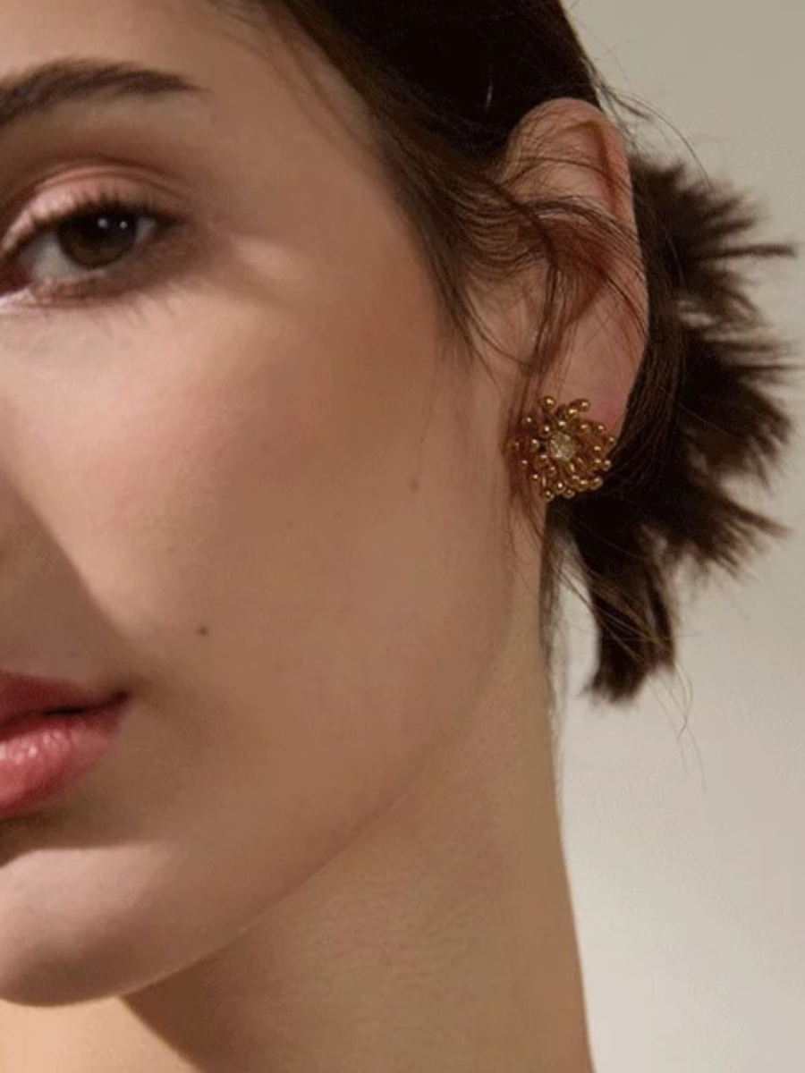 Boucle d’Oreille Puce Fleur - doré