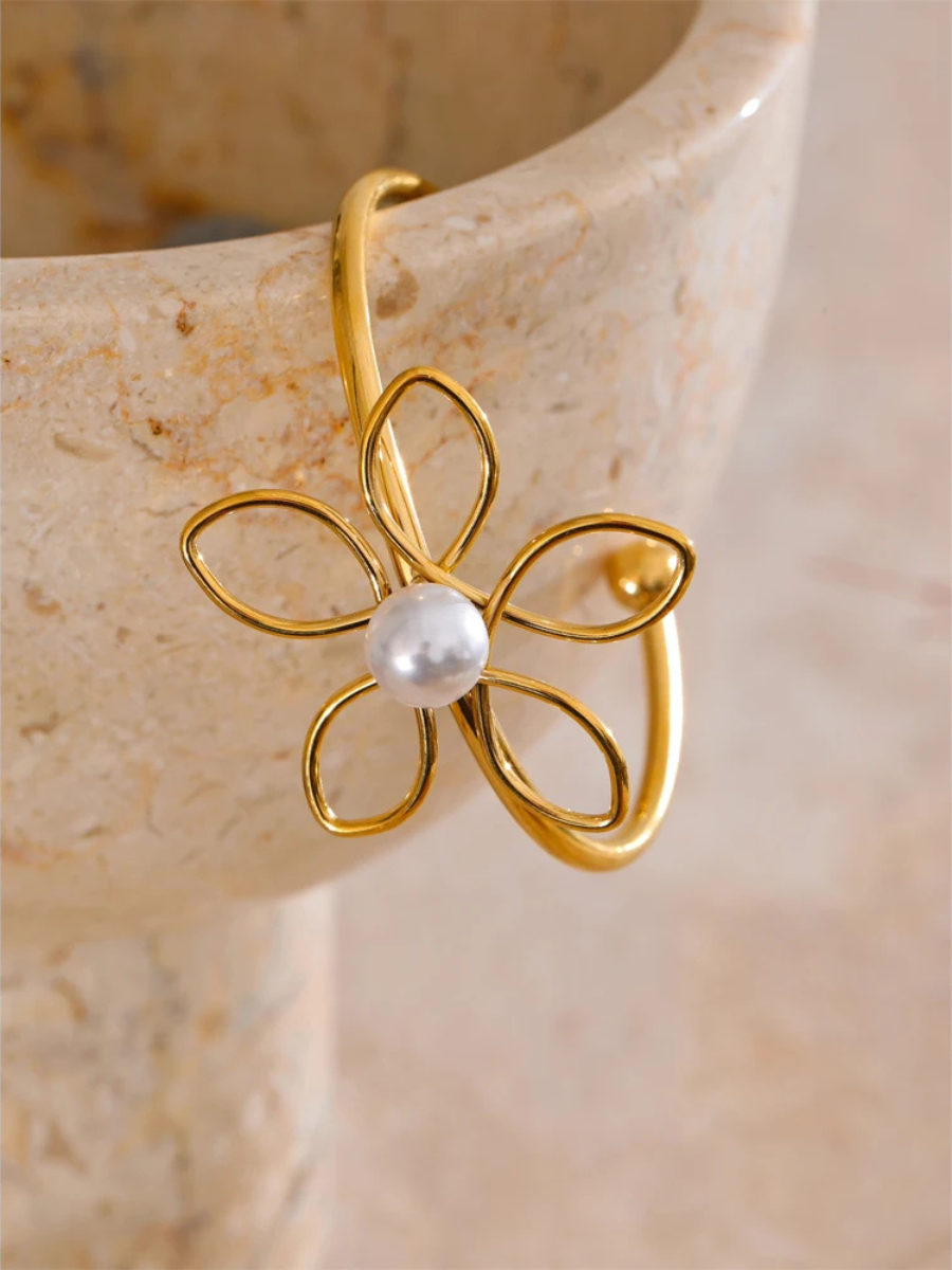 Bracelet Fleur Perle - doré