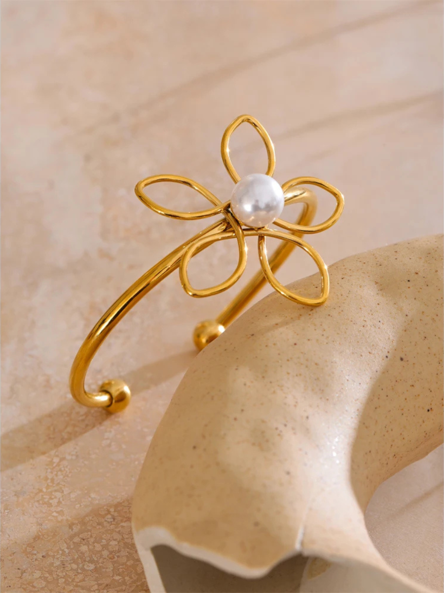 Bracelet Fleur Perle - doré