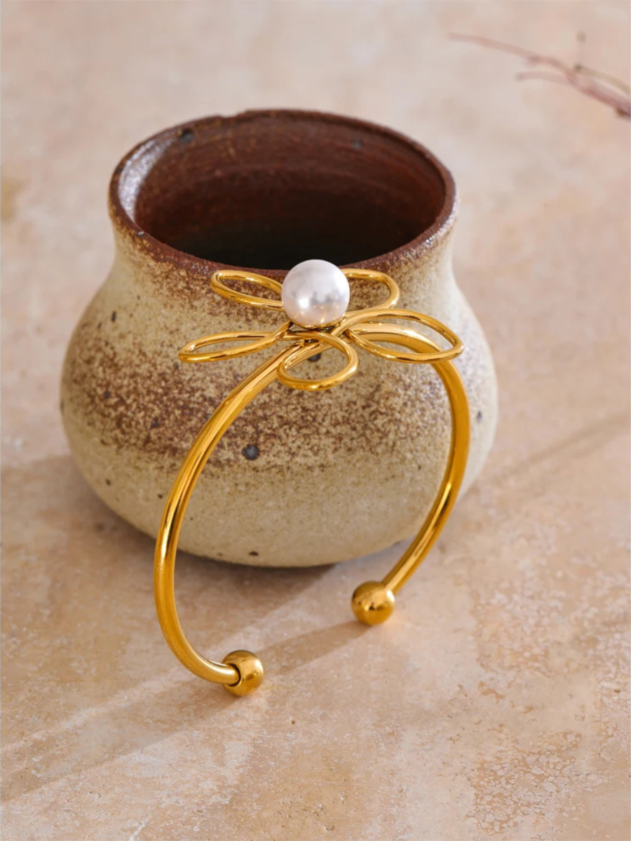 Bracelet Fleur Perle - doré