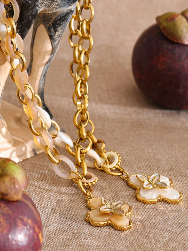 Collier Fleur Nacre Doré