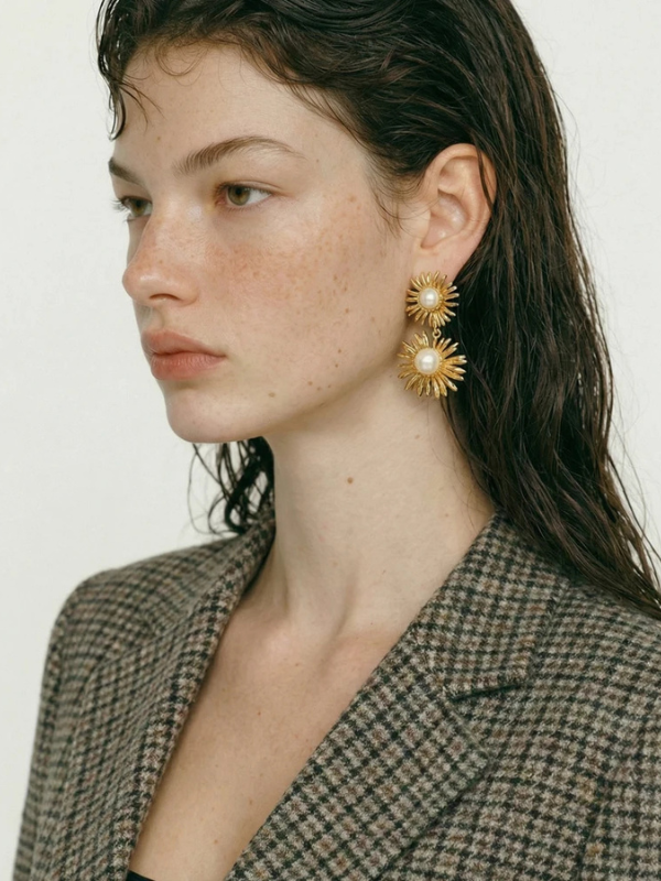 Boucles d’oreilles Fleurs Dorées Perle