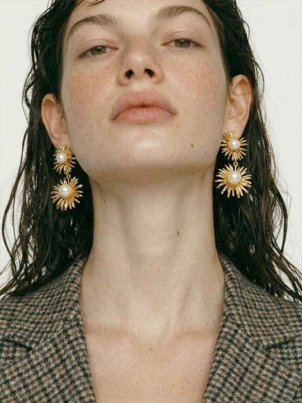 Boucles d’oreilles Fleurs Dorées Perle