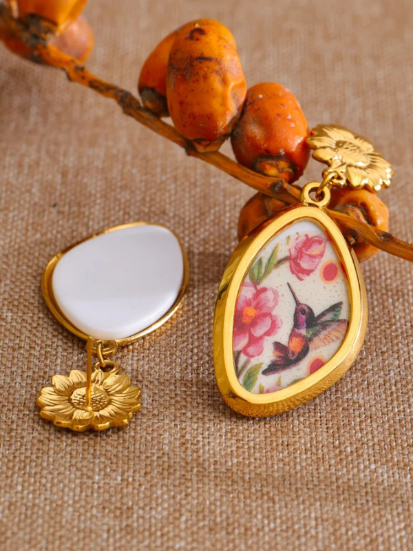 Boucles d'Oreilles Fleurs & Colibri