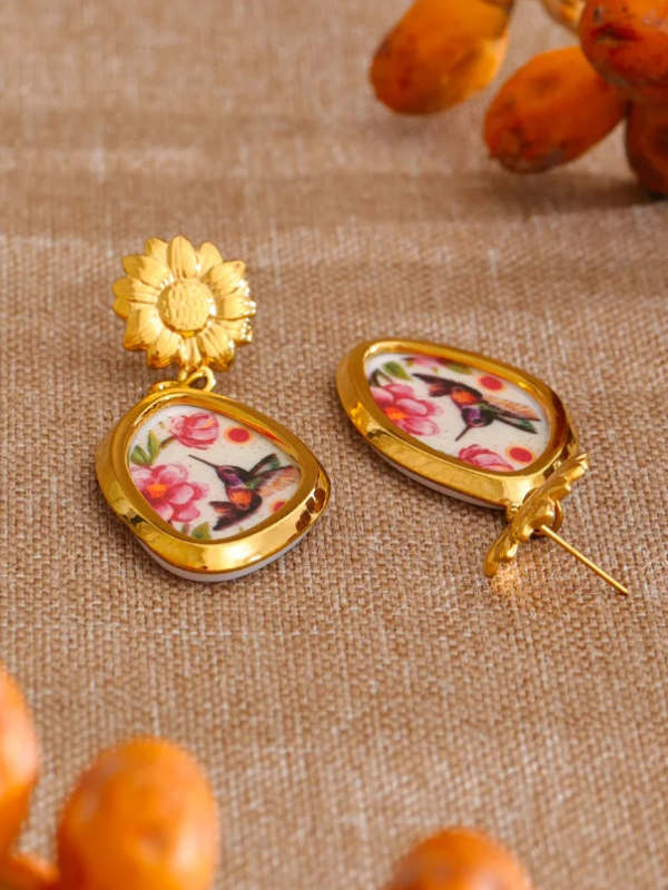 Boucles d'Oreilles Fleurs & Colibri