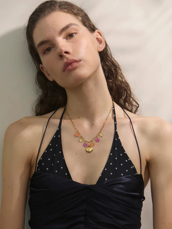 Collier Fleurs Emaillées Doré