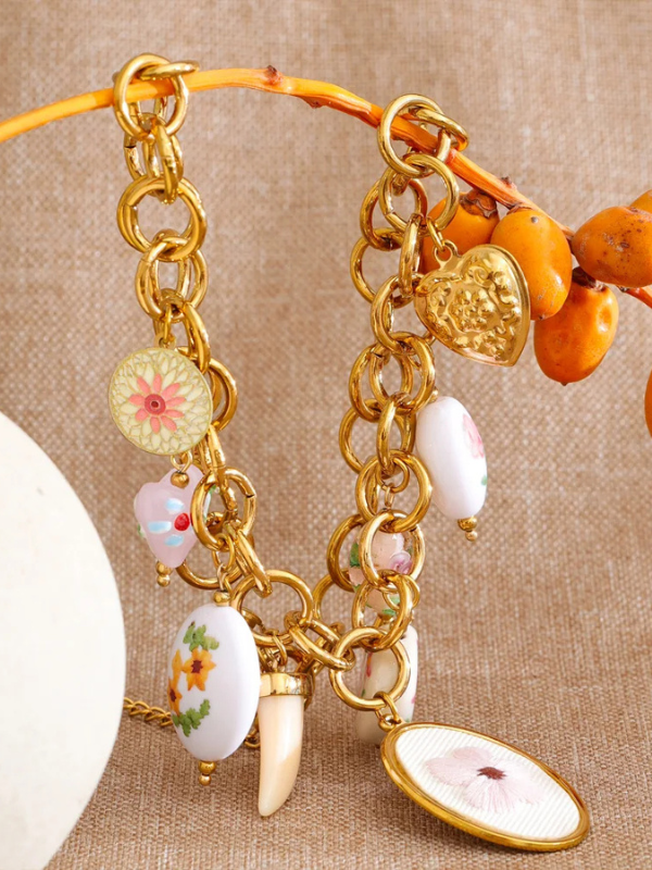 Collier Doré Breloques Florales