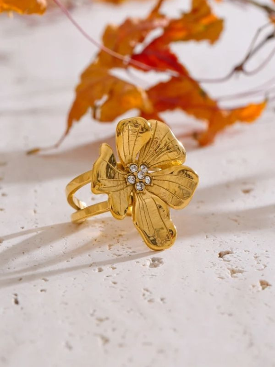 Bague Fleur Acier Inoxydable