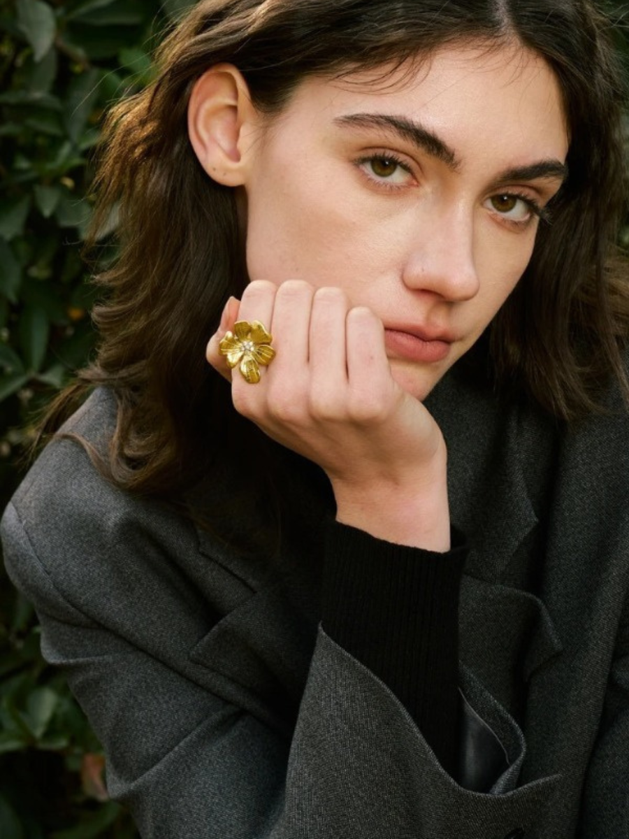 Bague Fleur Acier Inoxydable