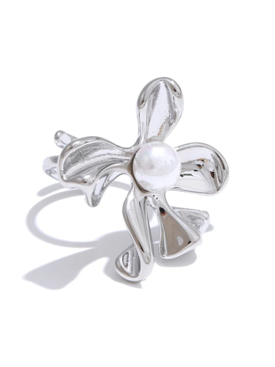 Bague Fleur Perle - argenté