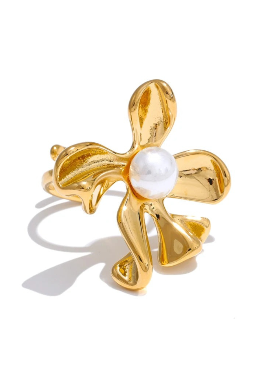 Bague Fleur Perle - doré