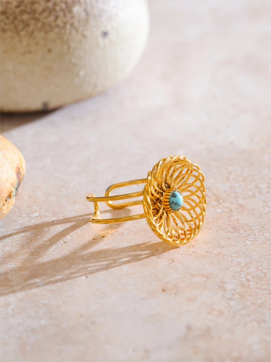 Bague Fleur Pierre doré