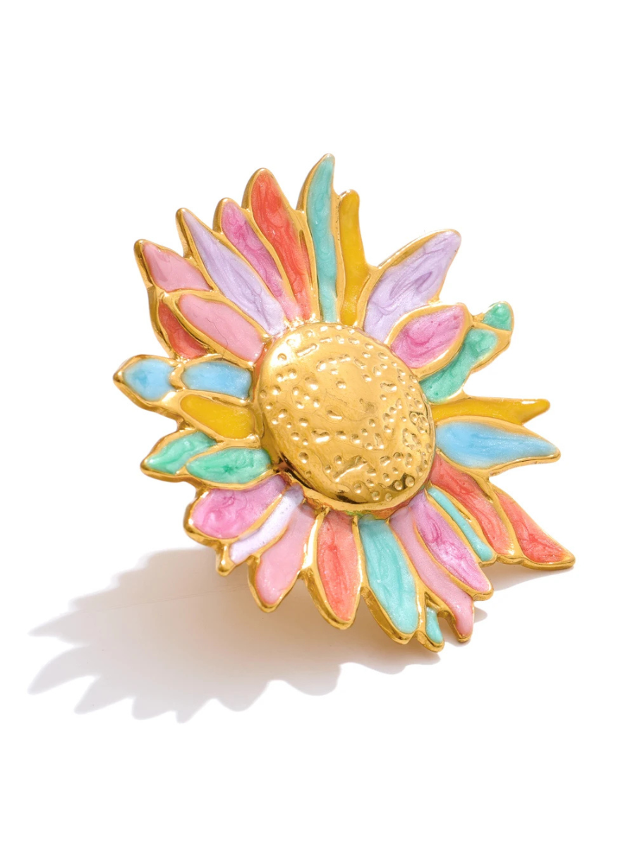 Bague Fleur Tournesol multicolore