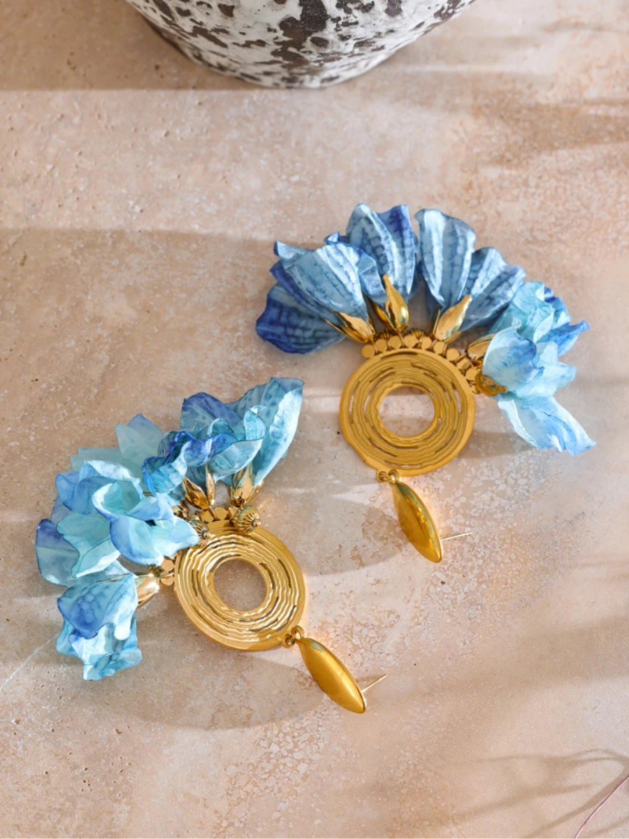 Boucle d’Oreille Fleur Bleu - bleu