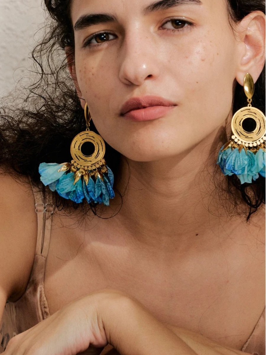 Boucle d’Oreille Fleur Bleu - bleu