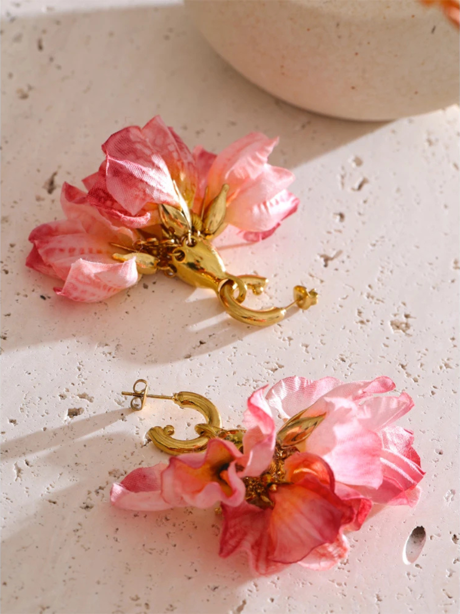 Boucle d’Oreille Fleur Rose - rose