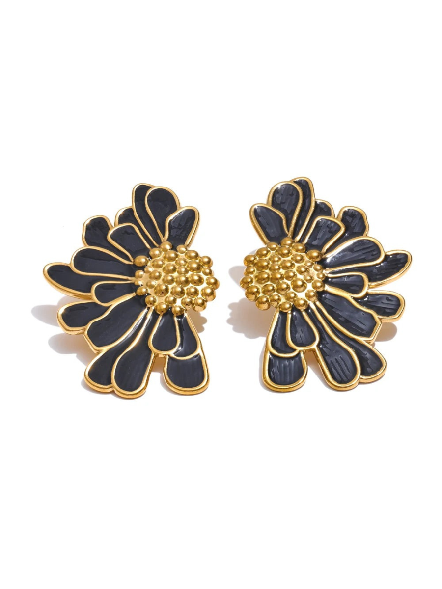 Boucle d’Oreille Fleur Vintage - noir