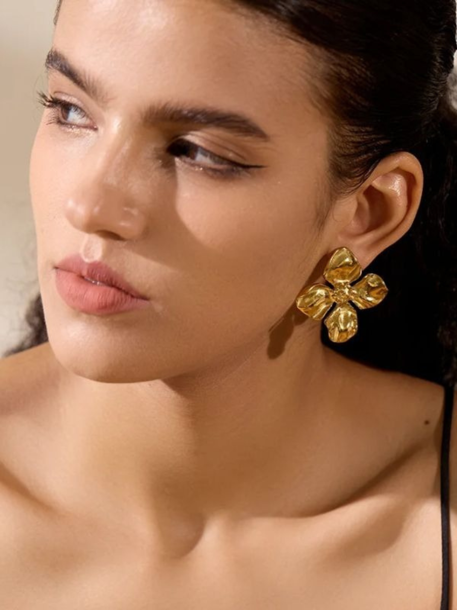Boucle d’Oreille Grosse Fleur - doré