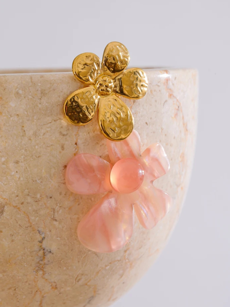 Boucles d’Oreilles Fleur Résine - rose