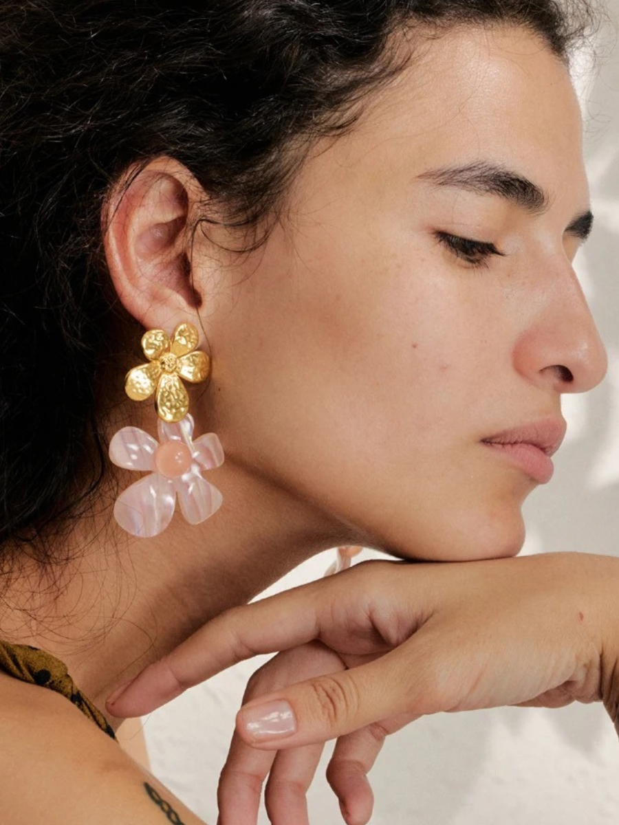 Boucles d’Oreilles Fleur Résine - rose