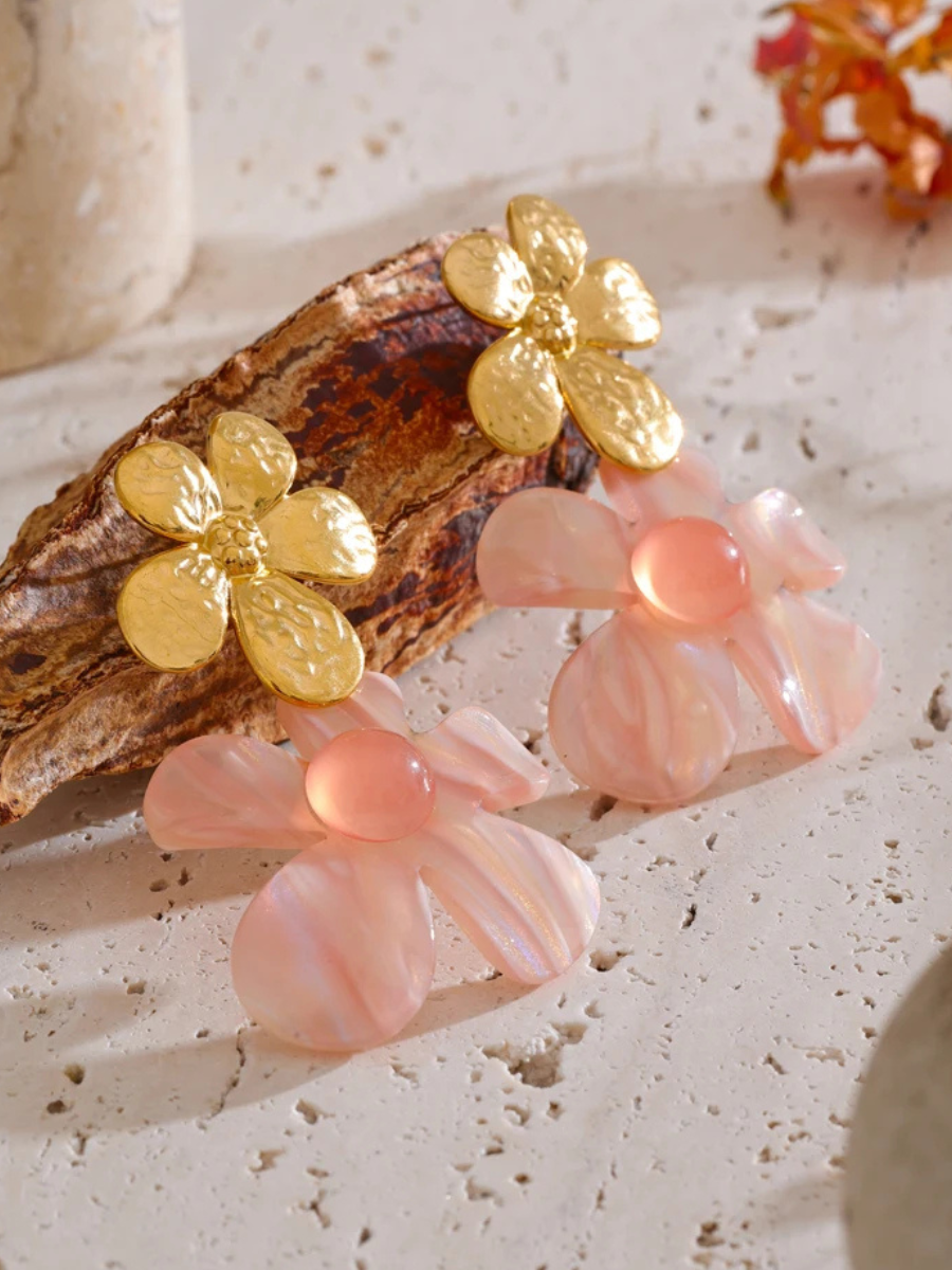 Boucles d’Oreilles Fleur Résine - rose