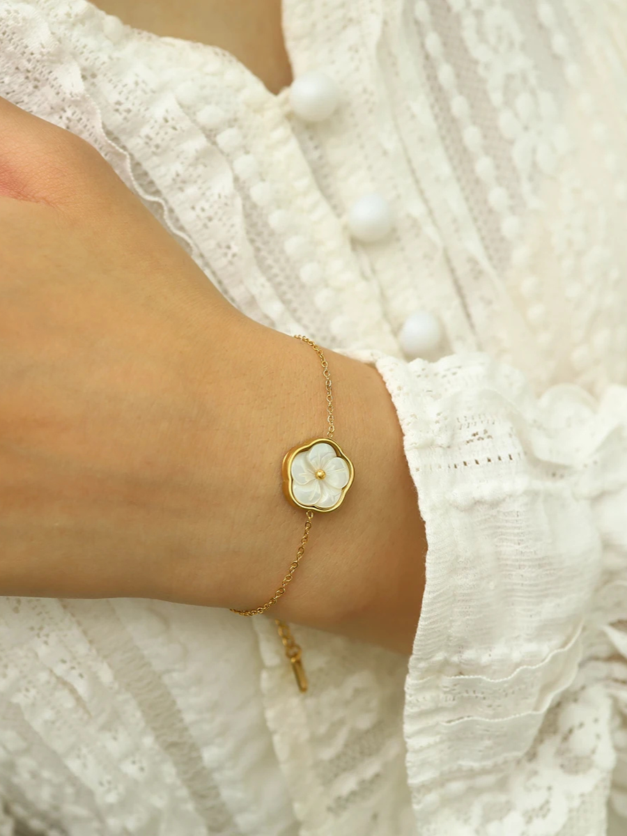Bracelet Fleur Nacre - doré