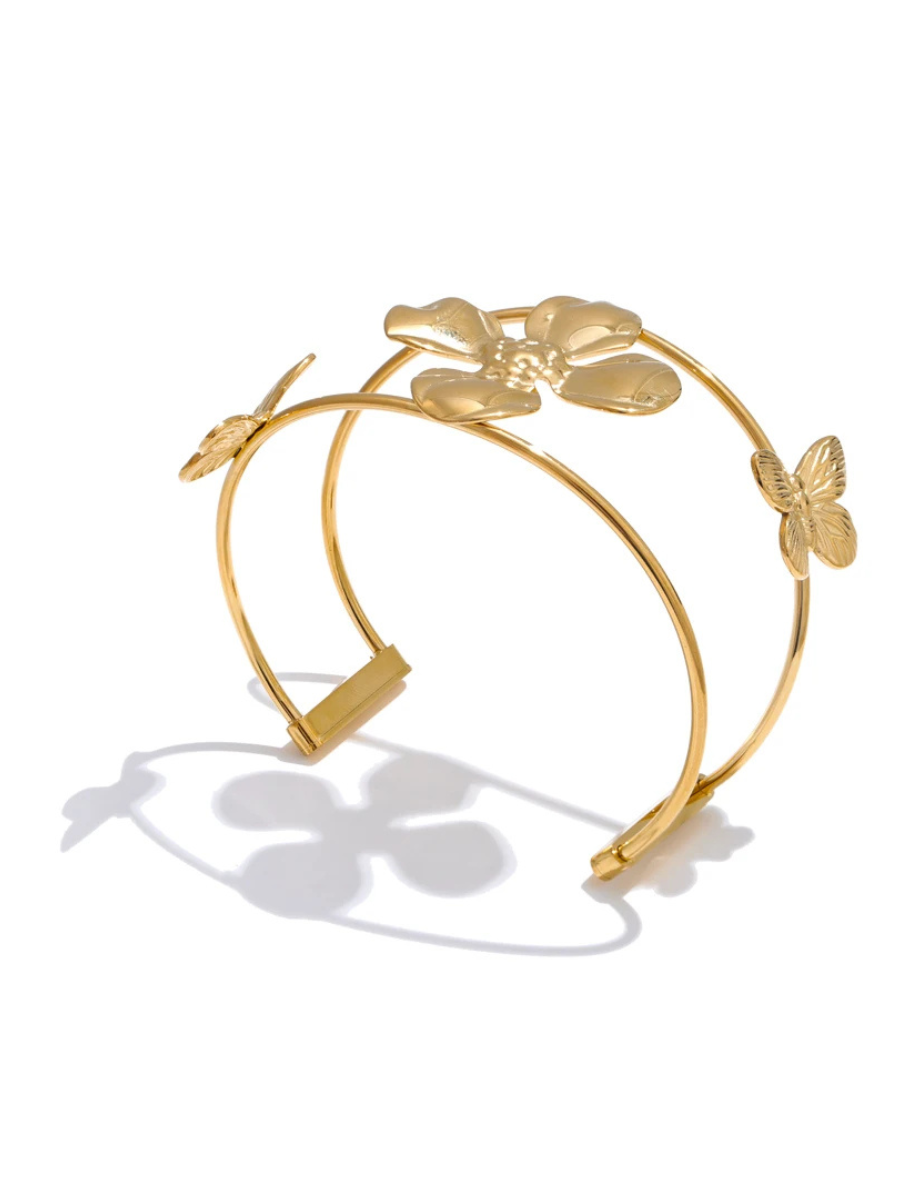 Bracelet Fleur Papillon - doré